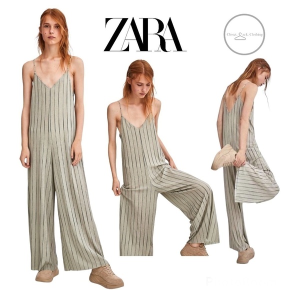 Zara Striped Flowy Jumpsuit with Straps Size Small - Picture 1 of 10